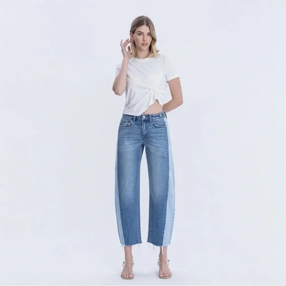 Flying Monkey High Rise Two Tone Barrel Leg Jeans - Picture 6 of 9